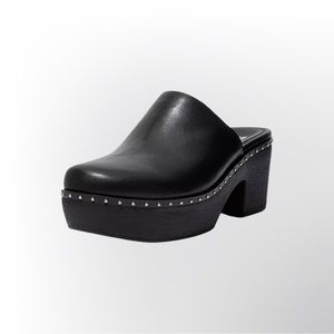 Fitflop Black Chunky Leather Mule Clogs Shoe with Silver Stud Detailing
